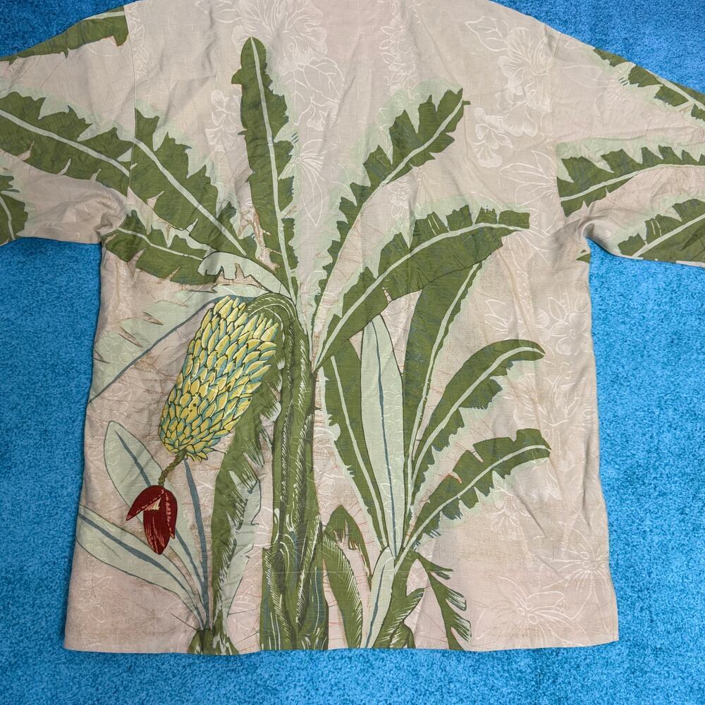 Tommy Bahama Silk Shirt Men’s M Beige Green Floral VTG Button Up Casual Aloha - Picture 12 of 16